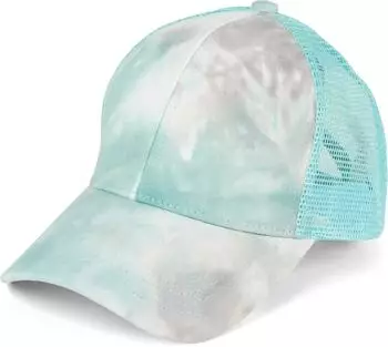 styleBREAKER Ponytail Baseball Cap Batik Mesh mit Klettverschluss (04023081-M5) grau-türkis