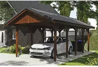 Skanholz Einzelcarport "Wallgau" Massivholz 291 cm Nussbaum mit Dachlattung