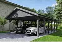 Skanholz Doppelcarport "Wallgau" Massivholz 530 cm Schiefergrau mit schwarzen