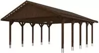 Skanholz Doppelcarport "Wallgau" Massivholz 530 cm Nussbaum mit Dachlattung