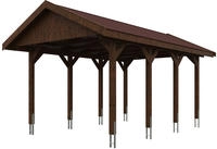 Skanholz Einzelcarport "Wallgau" Massivholz 291 cm Nussbaum mit roten Dachschindeln