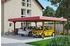Skan Holz Doppelcarport Wendland 630x637 cm 216 cm Einfahrtshöhe mit Aluminiumdach rote Blende Nussbaum