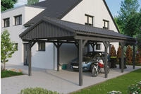 Skanholz Einzelcarport "Fichtelberg" Leimholz dunkelgrau mit Dachlattung