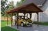 Skan Holz Einzelcarport Wallgau 430x500 cm 215 cm Einfahrtshöhe mit roten Dachschindeln Nussbaum