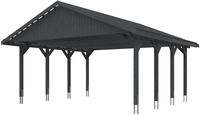 Skanholz Doppelcarport "Wallgau" Massivholz 530 cm Schiefergrau mit Dachlattung
