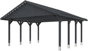 Skan Holz Doppelcarport Wallgau 620x600 cm 215 cm Einfahrtshöhe mit Dachlattung Schiefergrau