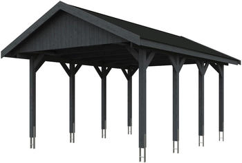 Skan Holz Einzelcarport Wallgau 430x600 cm 215 cm Einfahrtshöhe mit schwarzen Dachschindeln Schiefergrau