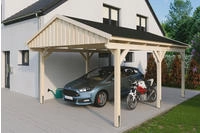 Skanholz Einzelcarport "Fichtelberg" Leimholz natur mit schwarzen Schindeln