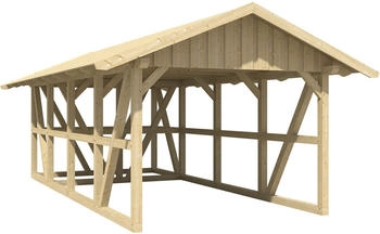 Skan Holz Einzelcarport Schwarzwald 424x772 cm 220 cm Einfahrtsh&ouml;he mit Abstellraum mit Dachschalung Nussbaum