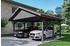Skan Holz Doppelcarport Wallgau 620x500 cm 215 cm Einfahrtshöhe mit roten Dachschindeln Schiefergrau