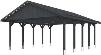 Skan Holz Doppelcarport Wallgau 620x750 cm 215 cm Einfahrtshöhe mit Dachlattung Schiefergrau