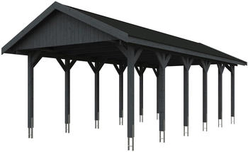 Skan Holz Einzelcarport Wallgau 430x900 cm 215 cm Einfahrtshöhe mit schwarzen Dachschindeln Schiefergrau