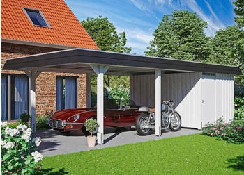 Skan Holz Einzelcarport Wendland 409x870 cm 210 cm Einfahrtsh&ouml;he wei&szlig;