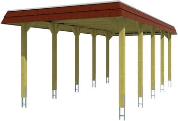 Skan Holz Einzelcarport Spreewald 345x741 cm 206 cm Einfahrtsh&ouml;he mit EPDM-Dach rote Blende Gr&uuml;n