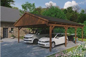 Skan Holz Doppelcarport Fichtelberg 618x808 cm 574 cm Einfahrtsh&ouml;he mit schwarzen Schindeln