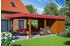Skan Holz Einzelcarport Wendland 409x870 cm 210 cm Einfahrtshöhe mit Abstellraum mit Aluminiumdach rote Blende Nussbaum