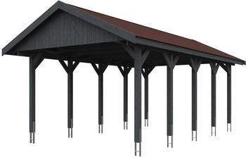 Skan Holz Einzelcarport Wallgau 430x750 cm 215 cm Einfahrtshöhe mit roten Dachschindeln Schiefergrau