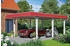 Skan Holz Einzelcarport Wendland 409x628 cm 210 cm Einfahrtshöhe mit EPDM-Dach rote Blende Weiß