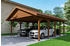 Skan Holz Doppelcarport Wallgau 620x750 cm 215 cm Einfahrtshöhe mit roten Dachschindeln Nussbaum