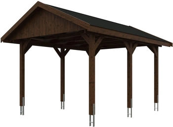 Skan Holz Einzelcarport Wallgau 380x500 cm 215 cm Einfahrtshöhe mit schwarzen Dachschindeln Nussbaum