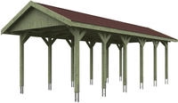 Skanholz Einzelcarport "Wallgau" Massivholz 291 cm Gr&uuml;n mit roten Dachschindeln