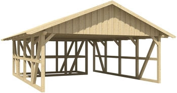 Skan Holz Doppelcarport Schwarzwald 684x772 cm 220 cm Einfahrtsh&ouml;he mit Abstellraum 2 mit Dachschalung Natur