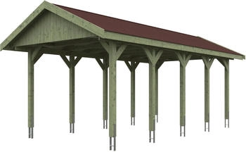 Skan Holz Einzelcarport Wallgau 380x750 cm 215 cm Einfahrtshöhe mit roten Dachschindeln Grün