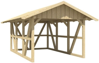 Skan Holz Einzelcarport Schwarzwald 424x600 cm 220 cm Einfahrtsh&ouml;he mit R&uuml;ckwand mit Dachschalung Schiefergrau