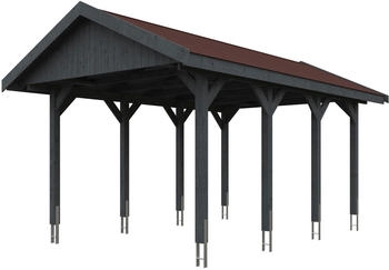 Skan Holz Einzelcarport Wallgau 380x600 cm 215 cm Einfahrtshöhe mit roten Dachschindeln Schiefergrau