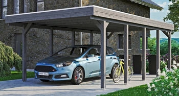 Skan Holz Einzelcarport Friesland 397x708 cm 221 cm Einfahrtsh&ouml;he dunkelgrau