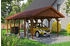 Skan Holz Einzelcarport Wallgau 430x900 cm 215 cm Einfahrtshöhe mit roten Dachschindeln Nussbaum