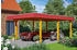 Skan Holz Einzelcarport Wendland 409x628 cm 210 cm Einfahrtshöhe mit EPDM-Dach rote Blende Eiche hell