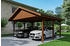 Skan Holz Doppelcarport Wallgau 620x500 cm 215 cm Einfahrtshöhe mit schwarzen Dachschindeln Nussbaum