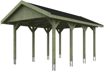 Skan Holz Einzelcarport Wallgau 380x600 cm 215 cm Einfahrtshöhe mit schwarzen Dachschindeln Grün
