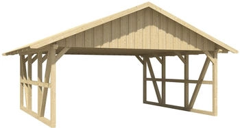 Skan Holz Doppelcarport Schwarzwald 684x600 cm 220 cm Einfahrtsh&ouml;he mit Dachschalung Eiche hell