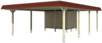 Skanholz Doppelcarport "Wendland" Leimholz 550 cm Nussbaum mit Abstellraum mit