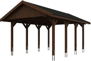 Skan Holz Einzelcarport Wallgau 430x600 cm 215 cm Einfahrtshöhe mit schwarzen Dachschindeln Nussbaum