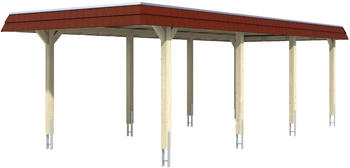 Skan Holz Einzelcarport Wendland 362x870 cm 206 cm Einfahrtsh&ouml;he mit EPDM-Dach rote Blende Wei&szlig;
