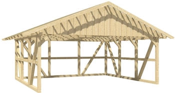Skan Holz Doppelcarport Schwarzwald 684x600 cm 220 cm Einfahrtsh&ouml;he mit Dachlattung Nussbaum