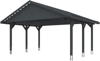 Skan Holz Doppelcarport Wallgau 620x500 cm 215 cm Einfahrtshöhe mit Dachlattung Schiefergrau