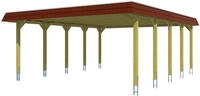 Skanholz Doppelcarport "Spreewald" Massivholz 530 cm Nussbaum mit Aluminiumdach, rote
