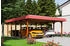 Skan Holz Doppelcarport Spreewald 585x741 cm 215 cm Einfahrtshöhe mit Aluminiumdach rote Blende Nussbaum