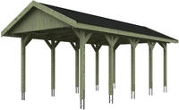 Skanholz Einzelcarport "Wallgau" Massivholz 291 cm Gr&uuml;n mit schwarzen Dachschindeln
