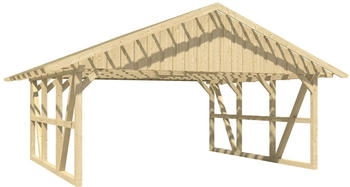Skan Holz Doppelcarport Schwarzwald 684x600 cm 220 cm Einfahrtsh&ouml;he 684x600cm mit Dachlattung Schiefergrau