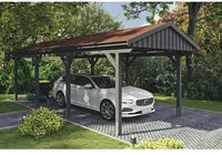 Skanholz Einzelcarport "Fichtelberg" Leimholz dunkelgrau mit roten Schindeln