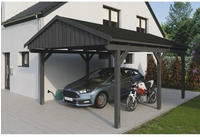 Skanholz Einzelcarport "Fichtelberg" Leimholz dunkelgrau mit schwarzen Schindeln