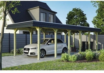 Skan Holz Einzelcarport Spreewald schwarze Blende inkl. EPDM Folie Pfostenanker 345 x 893 cm impr&auml;gniert