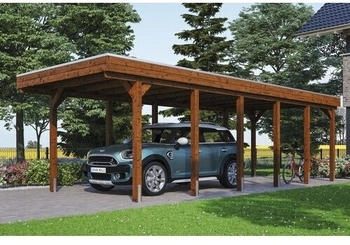 Skan Holz Einzelcarport Friesland inkl. EPDM-Dachfolie und H-Pfostenanker 314 x 860 cm nussbaum