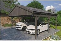 Skanholz Doppelcarport "Fichtelberg" Leimholz dunkelgrau mit Dachlattung