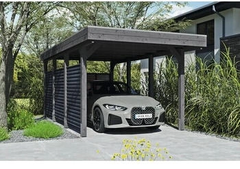 Skan Holz Einzelcarport Friesland-Hybrid inkl. R&uuml;ckwand/Seitenwand Aluminium Pfostenanker 314 x 555 cm schiefer